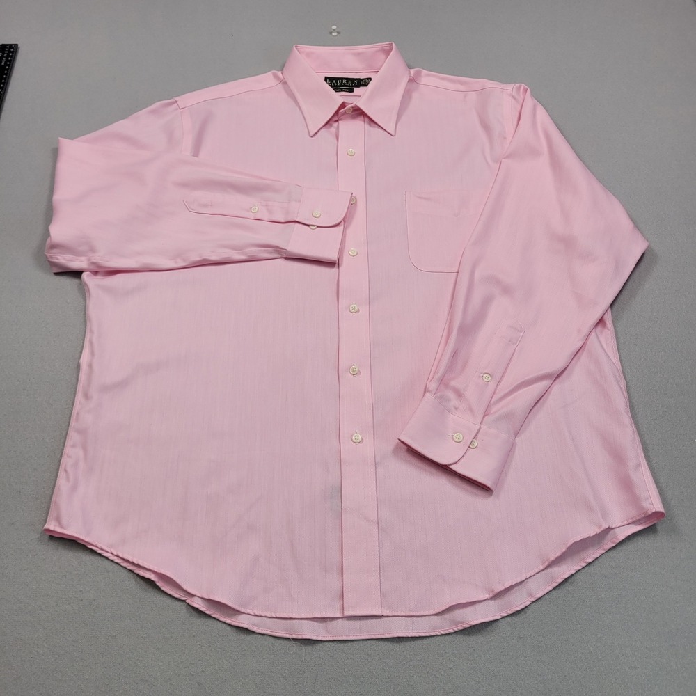 Lauren Ralph Lauren Mens Pink Herringbone Non Iron Button Down Shirt 17.5 34/35
